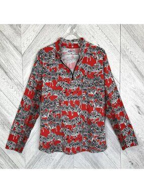 IBKUL Golf 1/4 Zip Shirt Womens XL Red Zebra Print Mock Neck Long Sleeve